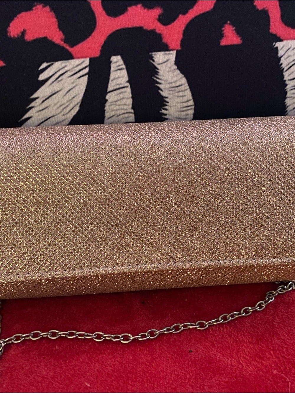 SHEIN Rose Gold Glitter Crossbody Clutch with Chain